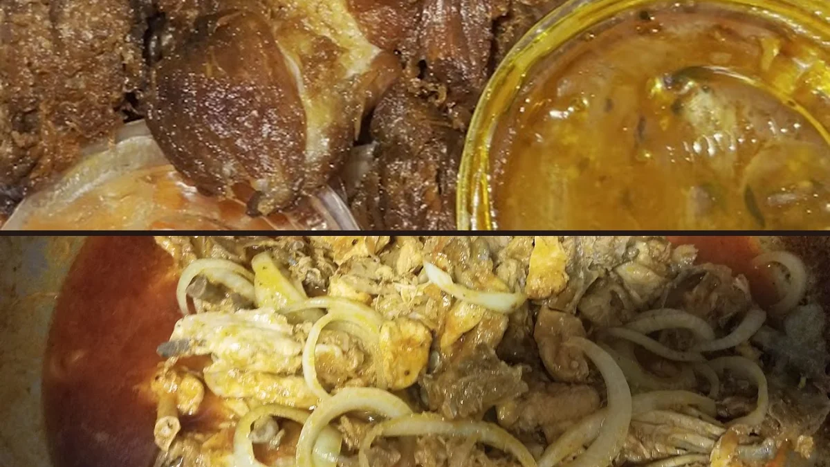 Assorted Haitian food on a simple table